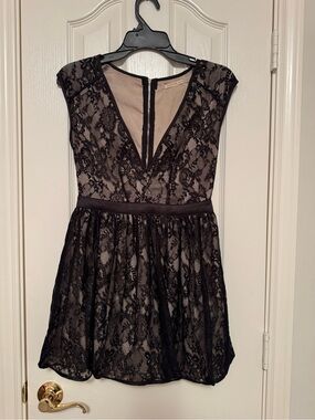 Mustard Seed Black Lace V-Neck Mini Dress